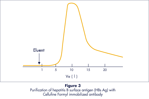 セルファイン ホルミルによるB型肝炎表面タンパク質（HBS）の精製データ、B型肝炎表面タンパク質抗体を固定化